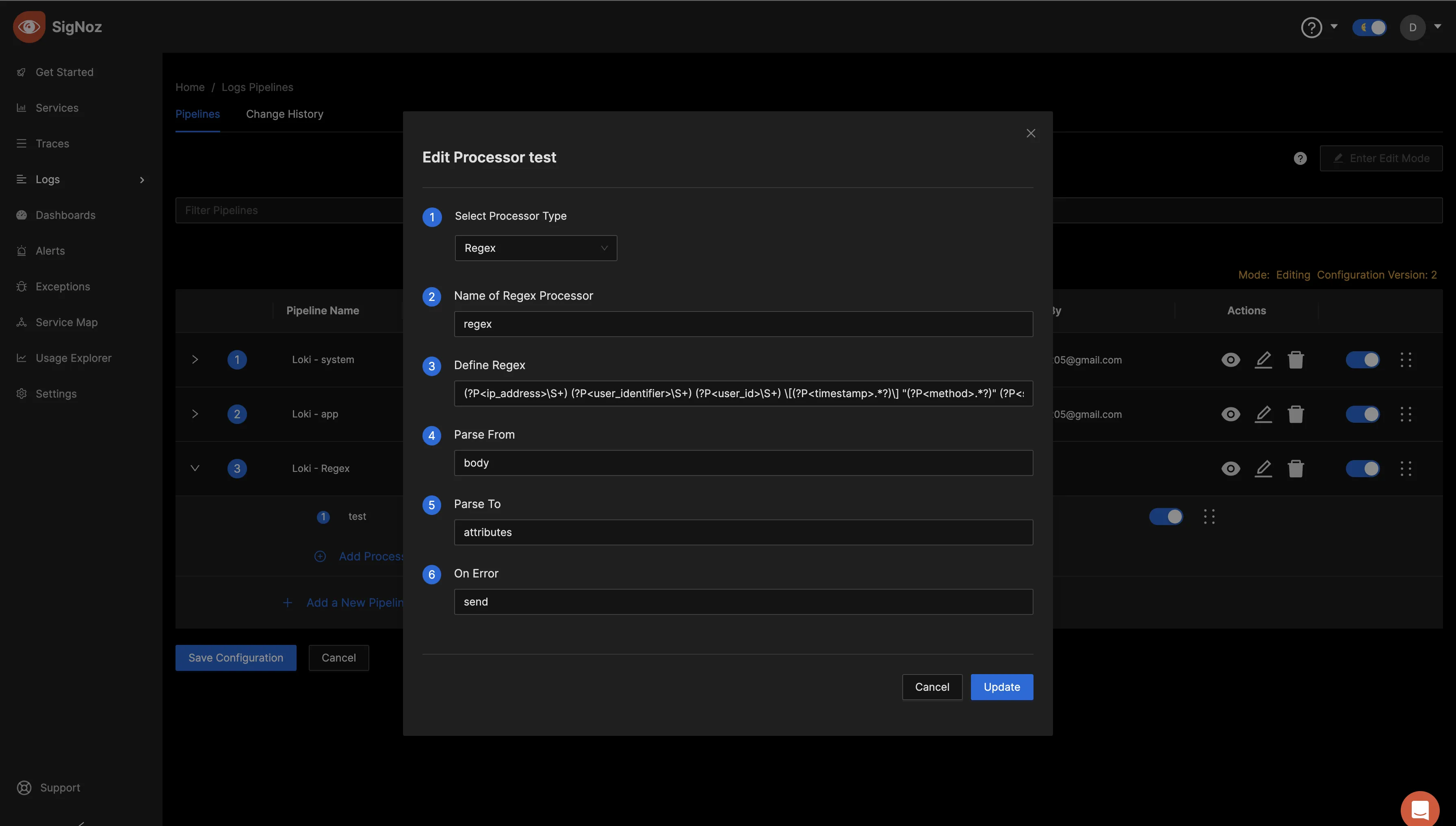 Regex settings