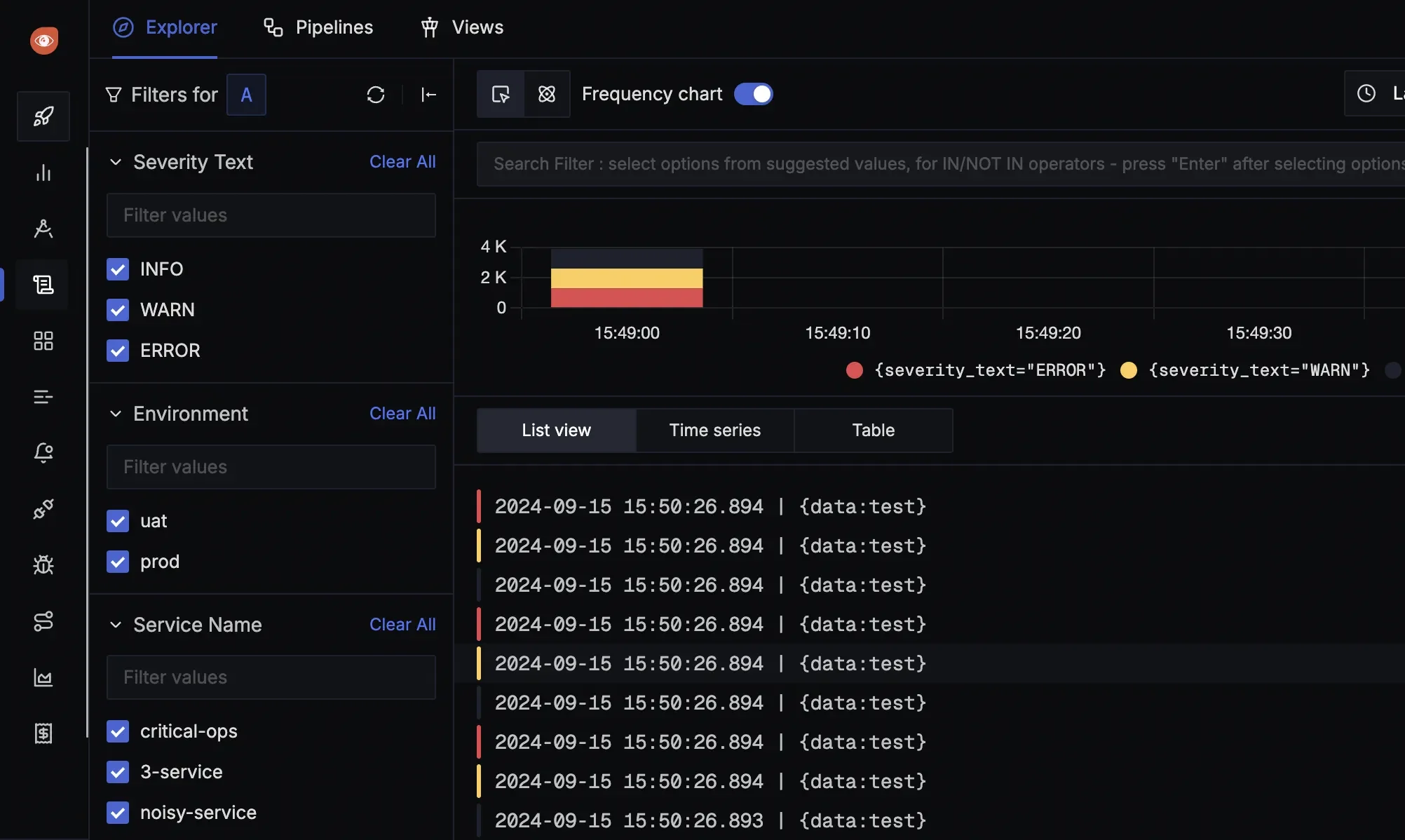 Quick filters on the left-hand side will help you search your specific logs quickly